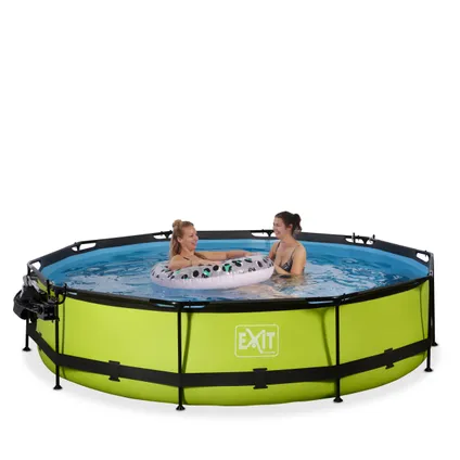 EXIT Lime opzetzwembad met overkapping, schaduwdoek en filterpomp groen Ø360x76cm  8