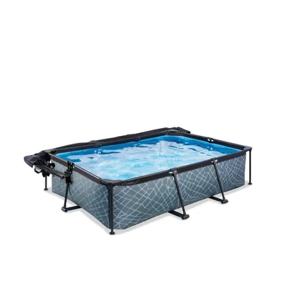 EXIT Stone opzetzwembad met overkapping, schaduwdoek en filterpomp grijs  220x150x65cm 4