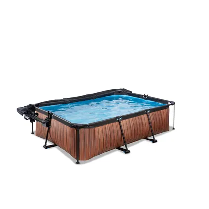 EXIT Wood opzetzwembad met overkapping, schaduwdoek en filterpomp bruin 220x150x65cm 4
