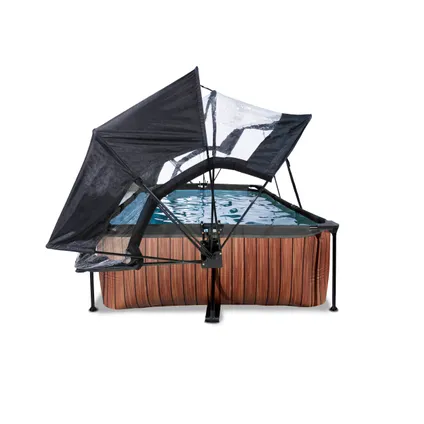 EXIT Wood opzetzwembad met overkapping, schaduwdoek en filterpomp bruin 220x150x65cm 6