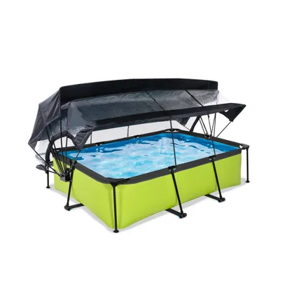 EXIT Lime opzetzwembad met overkapping, schaduwdoek en filterpomp groen 220x150x65cm 2
