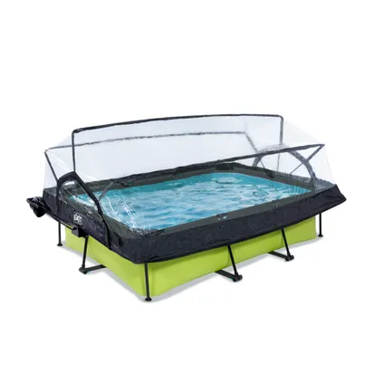 EXIT Lime opzetzwembad met overkapping, schaduwdoek en filterpomp groen 220x150x65cm 3