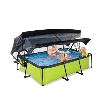 EXIT Lime opzetzwembad met overkapping, schaduwdoek en filterpomp groen 220x150x65cm 9