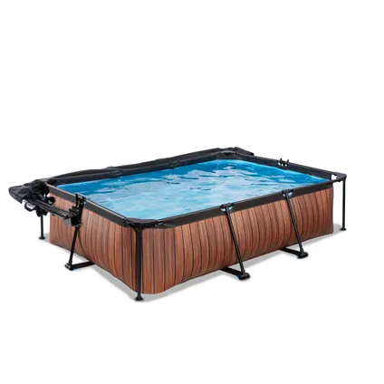 EXIT Wood opzetzwembad met overkapping, schaduwdoek en filterpomp bruin 300x200x65cm  4