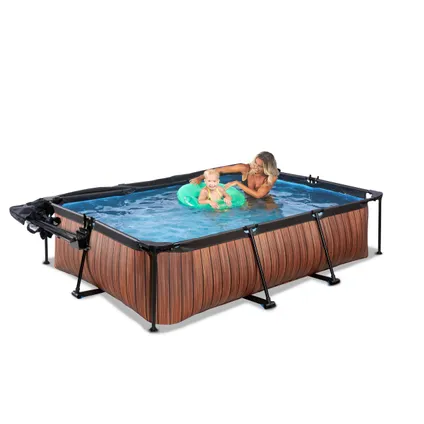 EXIT Wood opzetzwembad met overkapping, schaduwdoek en filterpomp bruin 300x200x65cm  10