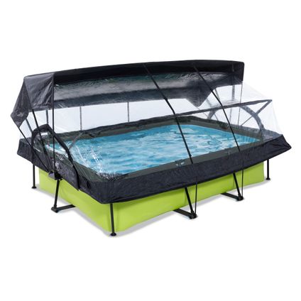 EXIT Lime opzetzwembad met overkapping, schaduwdoek en filterpomp groen 300x200x65cm
