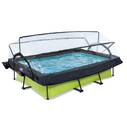 EXIT Lime opzetzwembad met overkapping, schaduwdoek en filterpomp groen 300x200x65cm  3