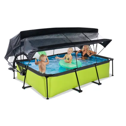 EXIT Lime opzetzwembad met overkapping, schaduwdoek en filterpomp groen 300x200x65cm  9