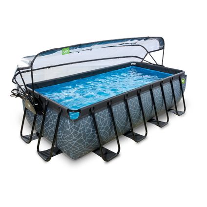EXIT Stone opzetzwembad met overkapping en zandfilter- en warmtepomp grijs 400x200x100cm