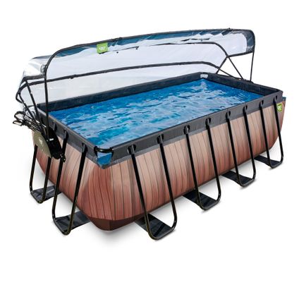 EXIT Wood opzetzwembad met overkapping en zandfilterpomp bruin 400x200x122cm