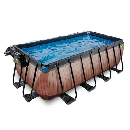 EXIT opzetzwembad PVC met houtimitatie 400x200x122cm met overkapping 10