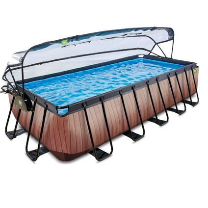 EXIT Wood opzetzwembad met overkapping en zandfilter- en warmtepomp bruin 540x250x122cm