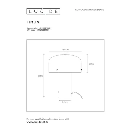 Lucide tafellamp Timon goud E27 6