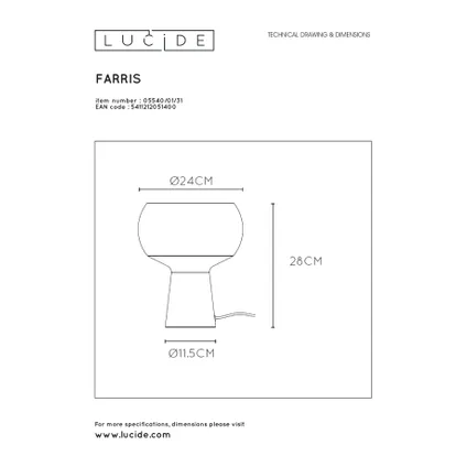 Lucide tafellamp Farris wit E27 8