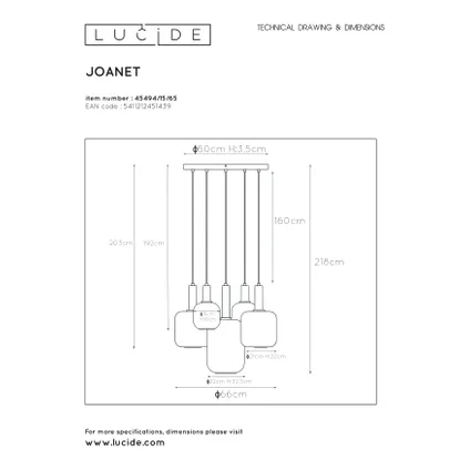 Suspension Lucide Joanet verre fumé ⌀66cm 5xE27 8