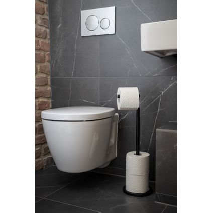 Porte-rouleau papier toilette Wenko avec porte rouleau de réserve noir mat 21x55x17cm
