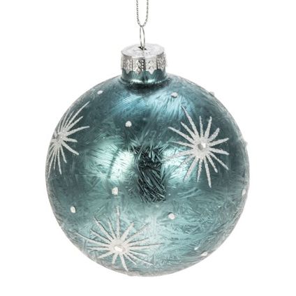 Boule de Noël déco verre bleu-blanc 8cm