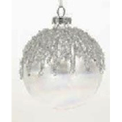 Kerstbal sneeuw glitters glas transparant 8cm
