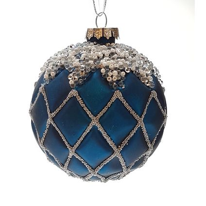 Boule de Noël déco verre bleu foncé 8cm