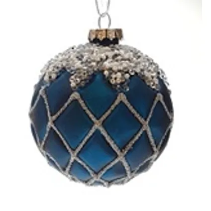 Boule de Noël déco verre bleu foncé 8cm 2