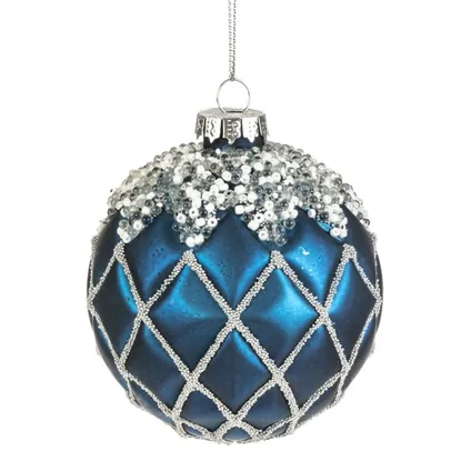 Boule de Noël déco verre bleu foncé 8cm 3