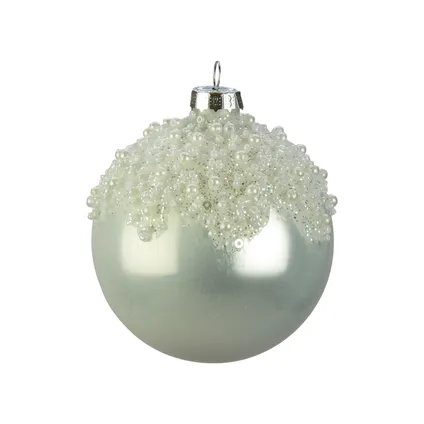 Boule de Noël perles verre blanc 8cm