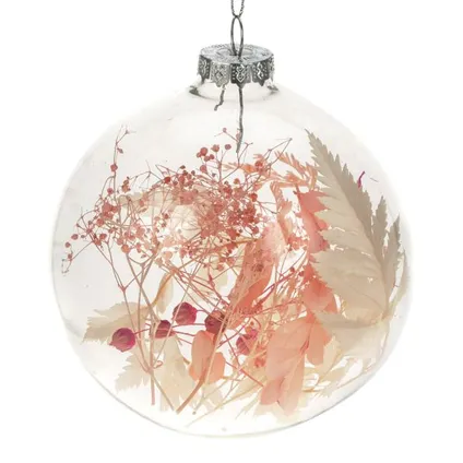 Boule de Noël fleurs séchées verre transparent 10cm