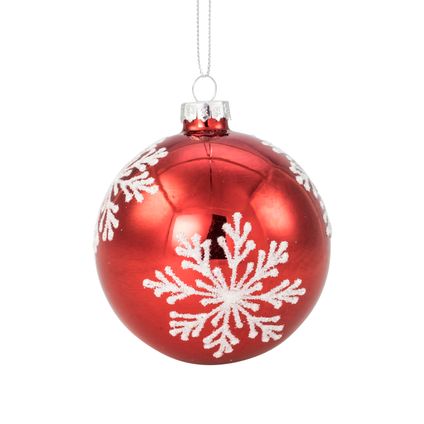 Boule de Noël flocon verre rouge 8cm
