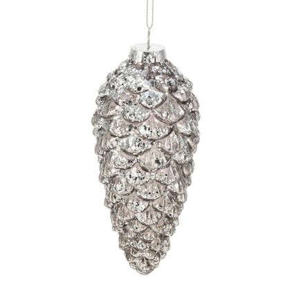 Kerstboomhanger denneapel glas zilver-glitter 14cm