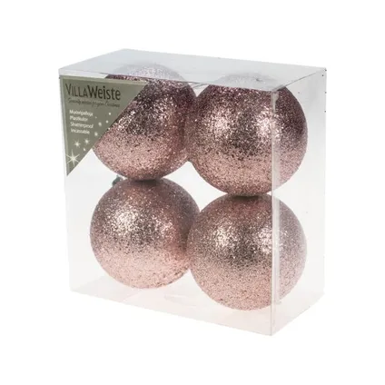Kerstballen roze kunststof Ø8cm 4 stuks