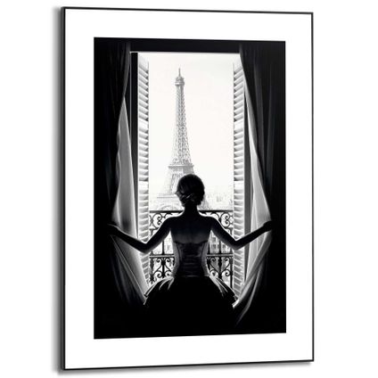 Decoratief paneel Eiffeltoren vanuit een appartement 50x70cm MDF