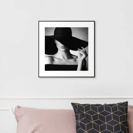 Decoratief paneel Vrouw buste zwarte hoed 53x53cm MDF 2