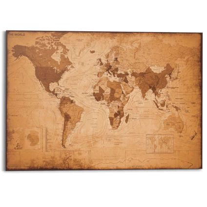 Panneau décoratif Carte du monde vintage avec topographie 140x100cm MDF