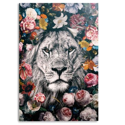 Decoratief paneel Leeuw met bloemen 75x116cm veiligheidsglas