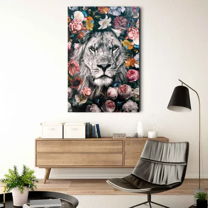 Decoratief paneel Leeuw met bloemen 75x116cm veiligheidsglas 2