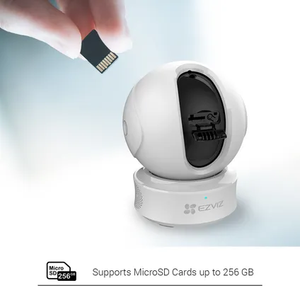EZVIZ C6CN Pro 1080p Full HD met Micro SD slot tot 128GB en Cloud opslagruimte. Pan & Tilt 360°.  Night Vision tot 10 meter. Bewegingsdetectie. Tweewegscommunicatiefunctie. Google Home en Amazon Alexa. 10