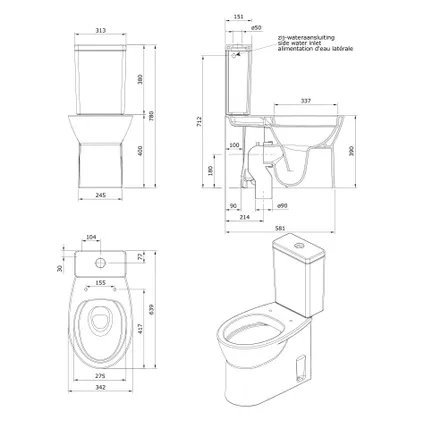 Aquavive duoblok toilet Cormor I Universele afvoerI Randloos toiletpot wit 6