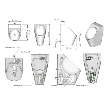 Loggere urinoir Creativ met Futura Flush 330x372x550mm 2