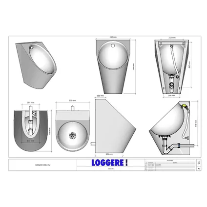Loggere urinoir Creativ met Futura Flush 330x372x550mm 3