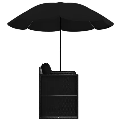vidaXL Tuinbed met parasol poly rattan zwart 6