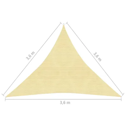 VidaXL zonnescherm HDPE driehoekig beige 3,6x3,6x3,6m 10