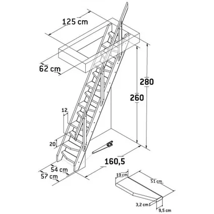 Meunier escalier Dahlia - Sogem - pin - 280x57 cm - gain de place 2