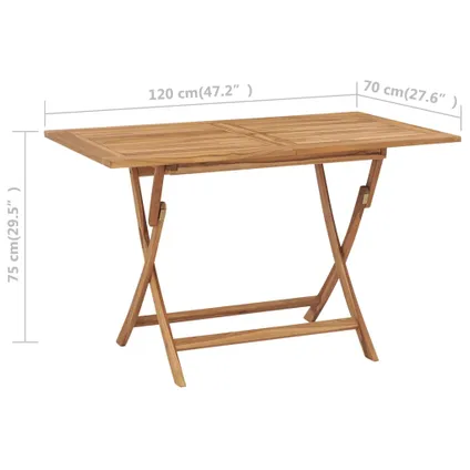 vidaXL Table pliable de jardin 120x70x75 cm Bois de teck solide 7