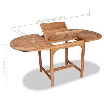 vidaXL Table extensible de jardin (110-160)x80x75 cm Teck solide 6