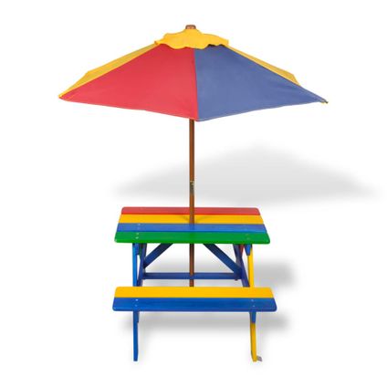 VidaXL kinderpicknicktafel met banken parasol hout meerkleurig