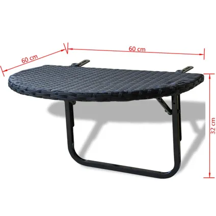 VidaXL balkontafel poly rattan zwart 60x60x32cm 4