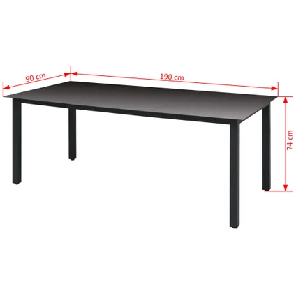 vidaXL Table de jardin Noir 190 x 90 x 74 cm Aluminium et verre 2
