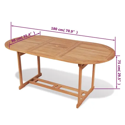 vidaXL Table de jardin 180x90x75 cm Bois de teck solide 6
