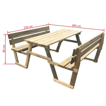 VidaXL picknicktafel + banken geïmpregneerd grenenhout 150x184x80cm 4