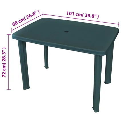 vidaXL Table de jardin Vert 101 x 68 x 72 cm Plastique 5